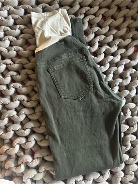 Indigo Blue Olive Straight Leg Pants with Cream Waistband
